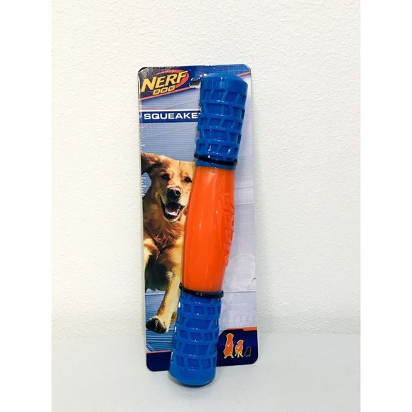 Nerf Dog Squeaker Durable Rubber Stick Orange Blue - Picture 1 of 3
